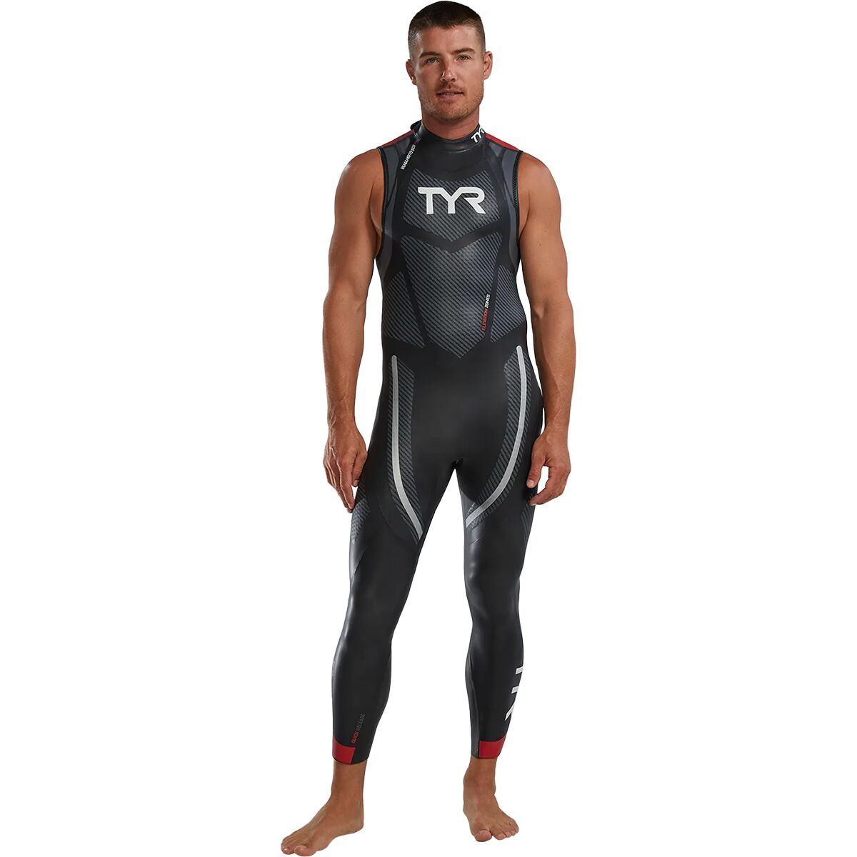 TYR Hurricane Cat 5 Sleeveless Wetsuit - Men's Silver/Red, L
