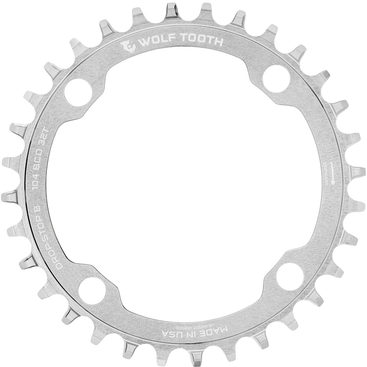 Wolf Tooth Components Drop Stop Chainring Raw Silver, 32t, 104BCD