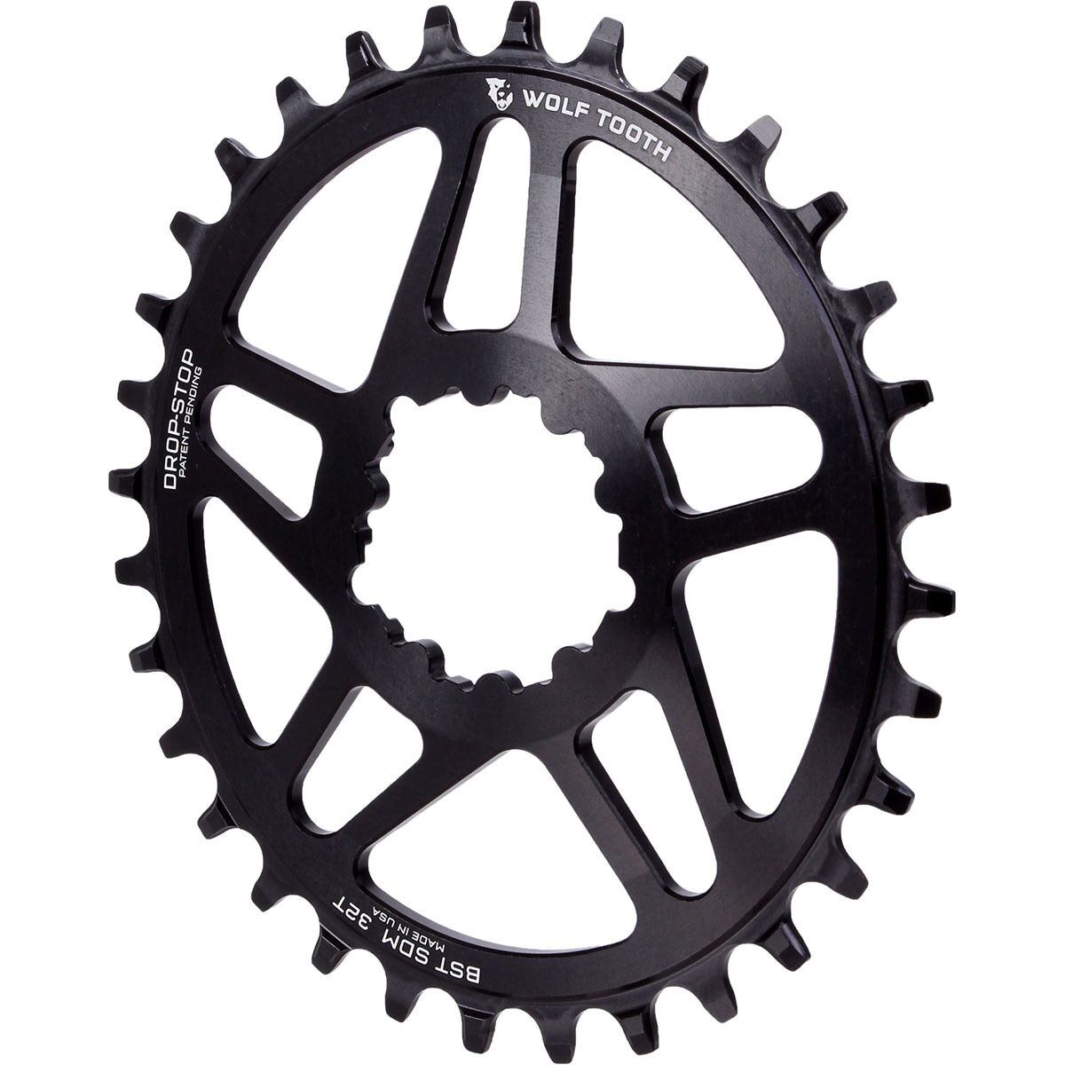 Wolf Tooth Components Drop Stop PowerTrac SRAM Direct Mount Chainring - Boost Black/3mm Offset, 32t