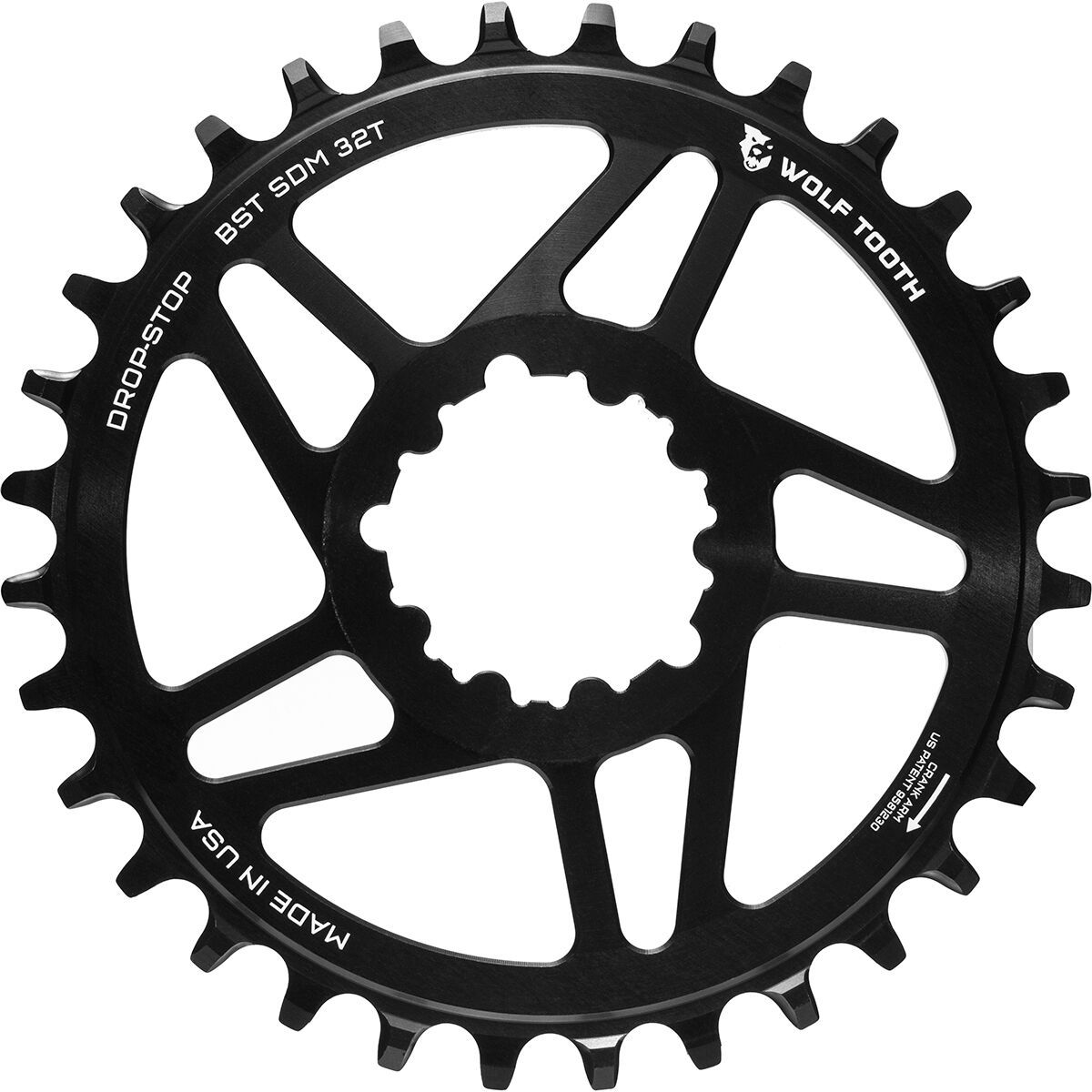 Wolf Tooth Components Wolf Tooth Components Drop Stop SRAM Direct Mount Chainring - Boost Black/3mm Offset, 34t