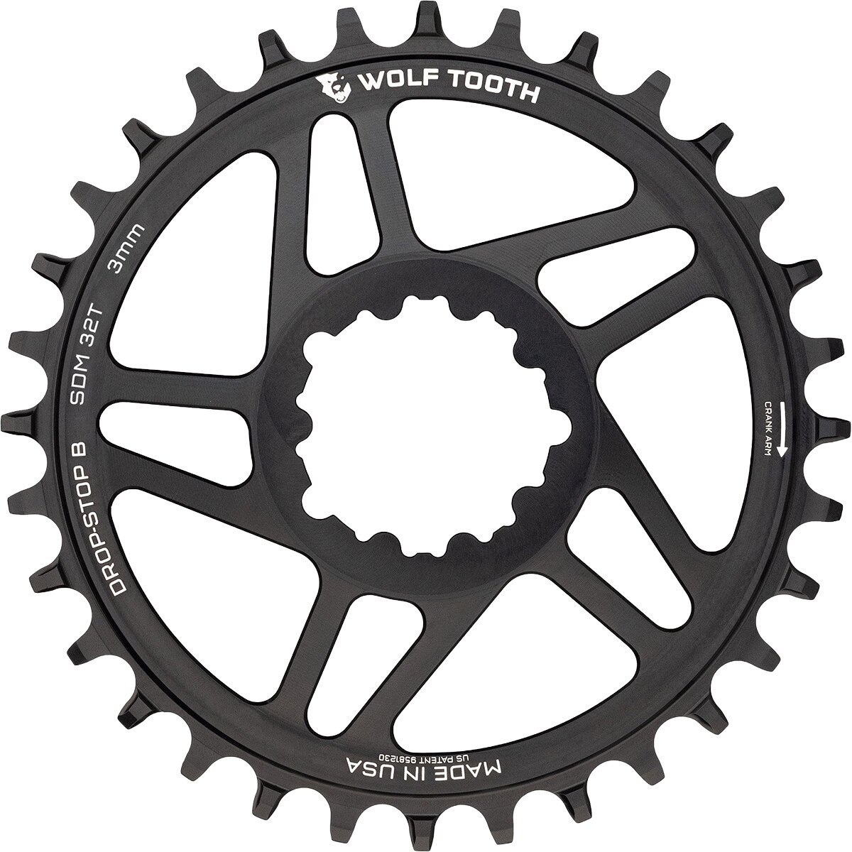 Wolf Tooth Components Drop Stop SRAM Direct Mount Chainring - Boost Black/3mm Offset, 32t