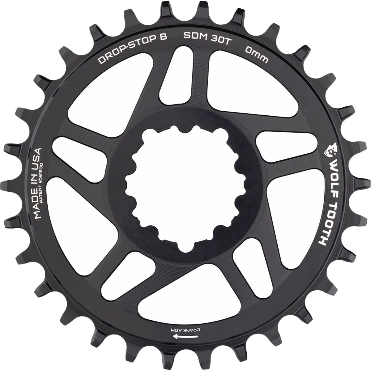 Wolf Tooth Components Drop Stop SRAM Direct Mount Chainring Black/0mm Offset, 30t