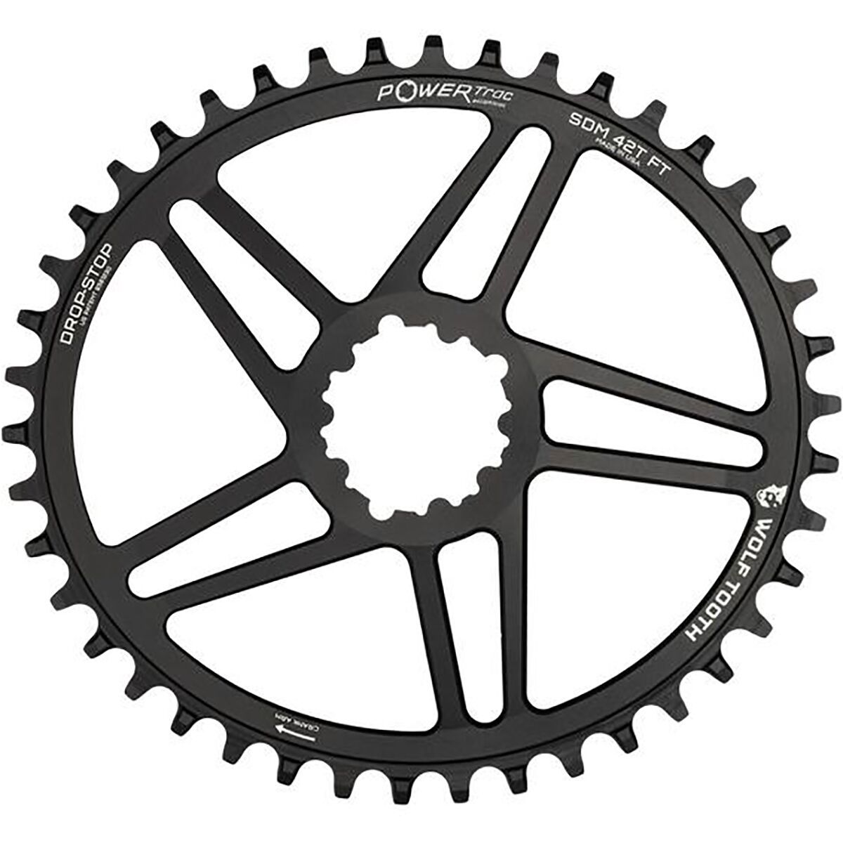 Wolf Tooth Components Wolf Tooth Components Drop Stop Elliptical Direct Mount SRAM Flattop Chainring Black/6mm Offset, 42t