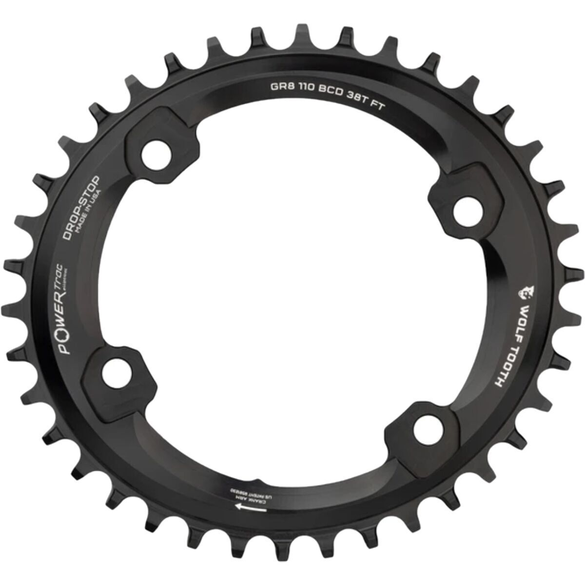 Wolf Tooth Components Drop Stop B Asymmetric 4-Bolt Shimano GRX Chainring Black, 40t
