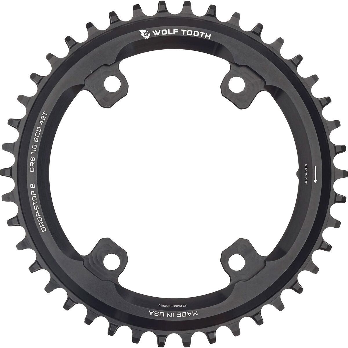 Wolf Tooth Components Drop Stop B Asymmetric 4-Bolt Shimano GRX Chainring Black, 42t