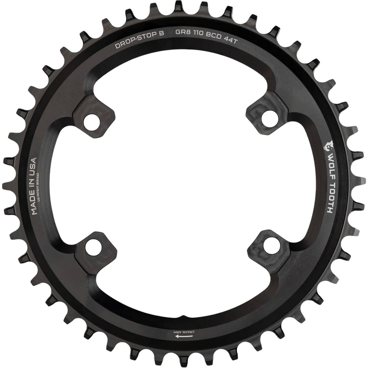 Wolf Tooth Components Drop Stop B Asymmetric 4-Bolt Shimano GRX Chainring Black, 44t