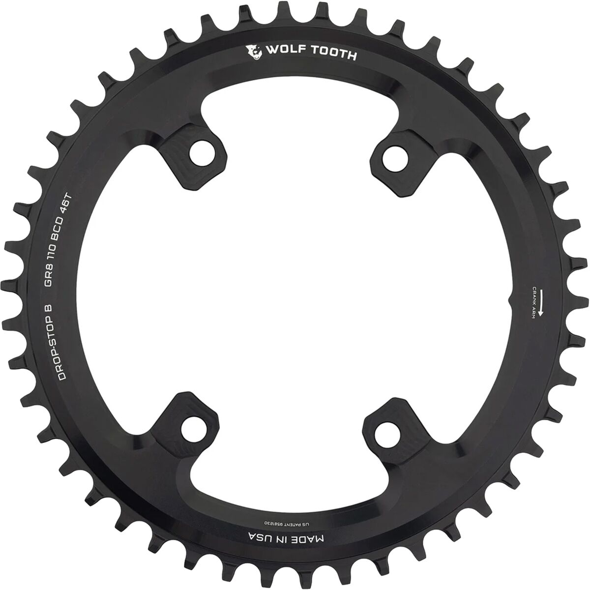 Wolf Tooth Components Drop Stop B Asymmetric 4-Bolt Shimano GRX Chainring Black, 46t