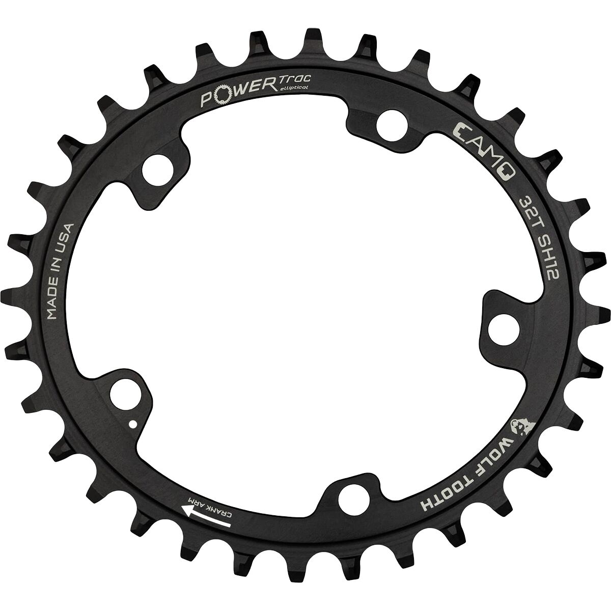 Wolf Tooth Components CAMO Oval Chainring - Shimano 12-Speed Black, 32t
