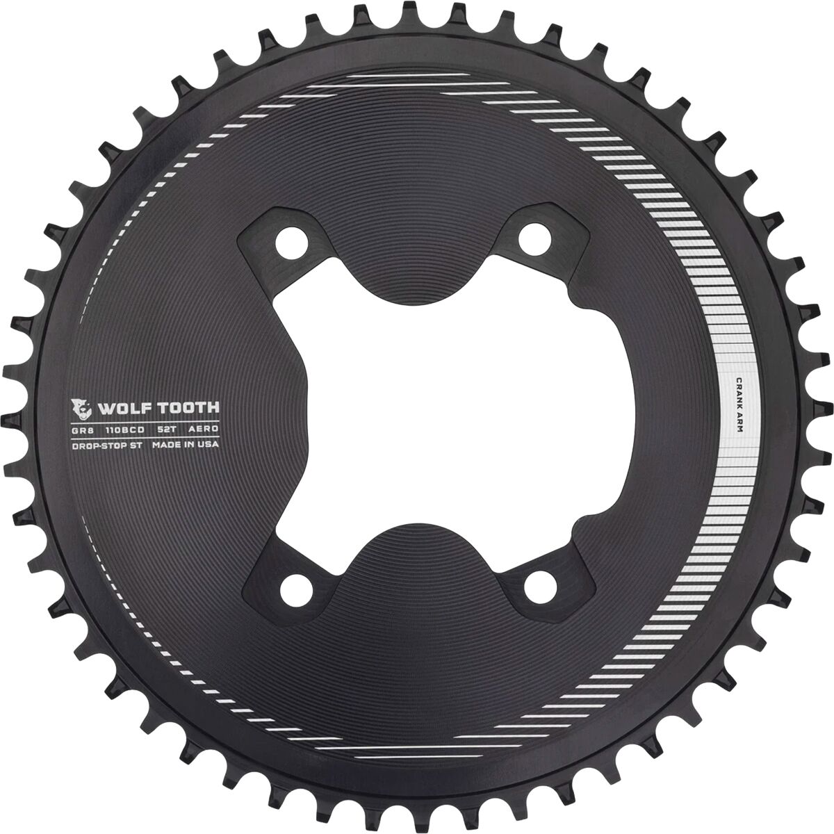 Wolf Tooth Components Drop Stop Asymmetric 4-Bolt GRX Aero Chainring Black, 52t