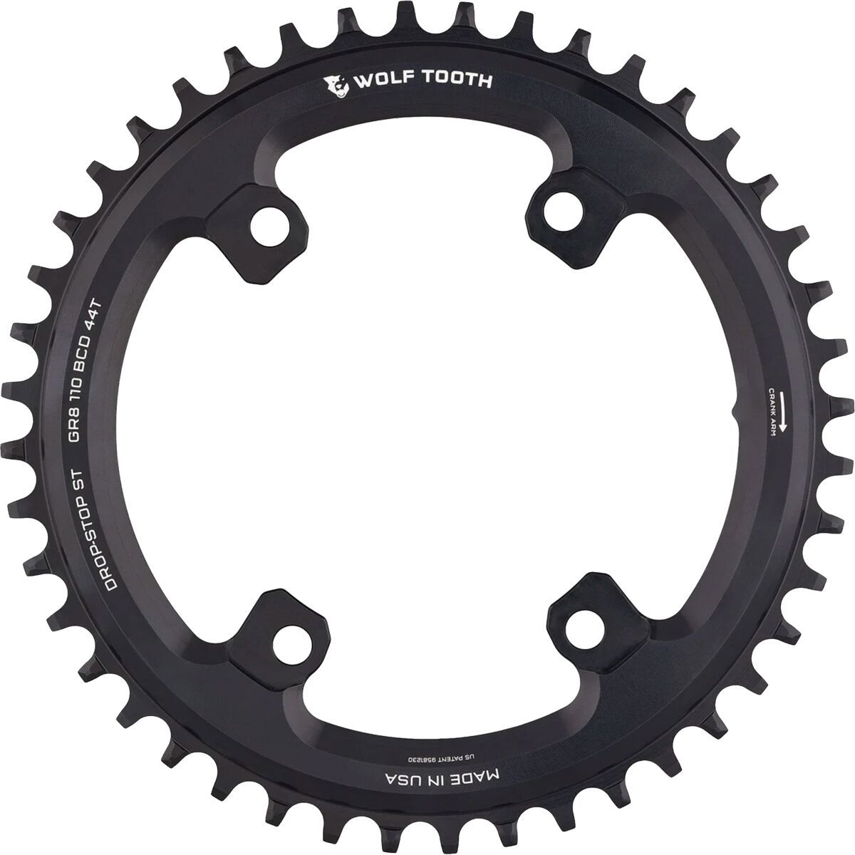 Wolf Tooth Components Drop Stop ST Asymmetric 4-Bolt Shimano GRX Chainring Black, 36t