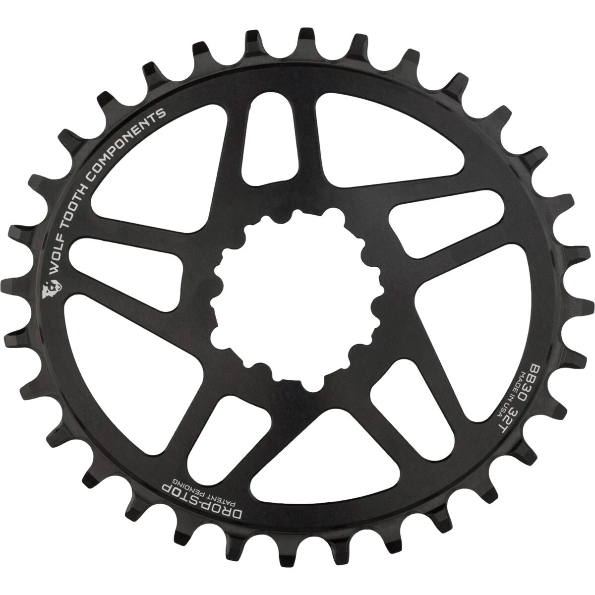 Wolf Tooth Components Drop Stop PowerTrac SRAM Direct Mount Oval Chainring - BB30 Black/0mm Offset, 30t