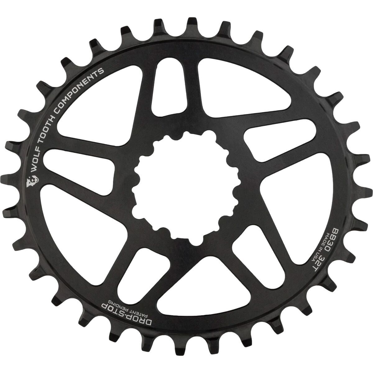 Wolf Tooth Components Wolf Tooth Components Drop Stop PowerTrac SRAM Direct Mount Oval Chainring - BB30 Black/0mm Offset, 30t
