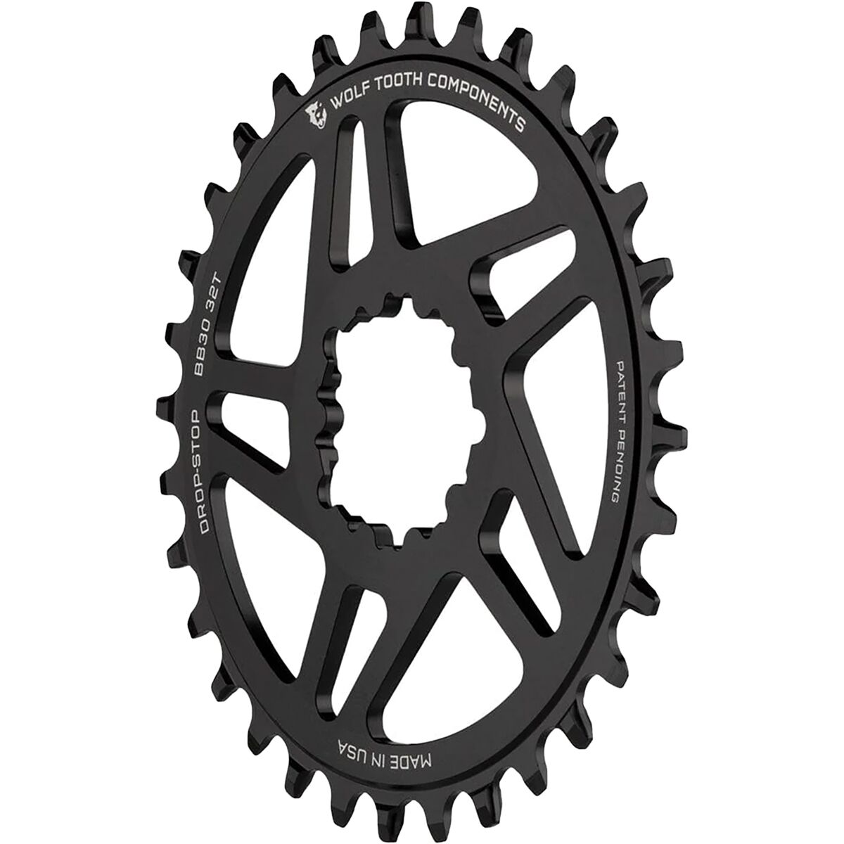 Wolf Tooth Components Drop Stop PowerTrac SRAM Direct Mount Oval Chainring - BB31 Black/0mm Offset, 32t