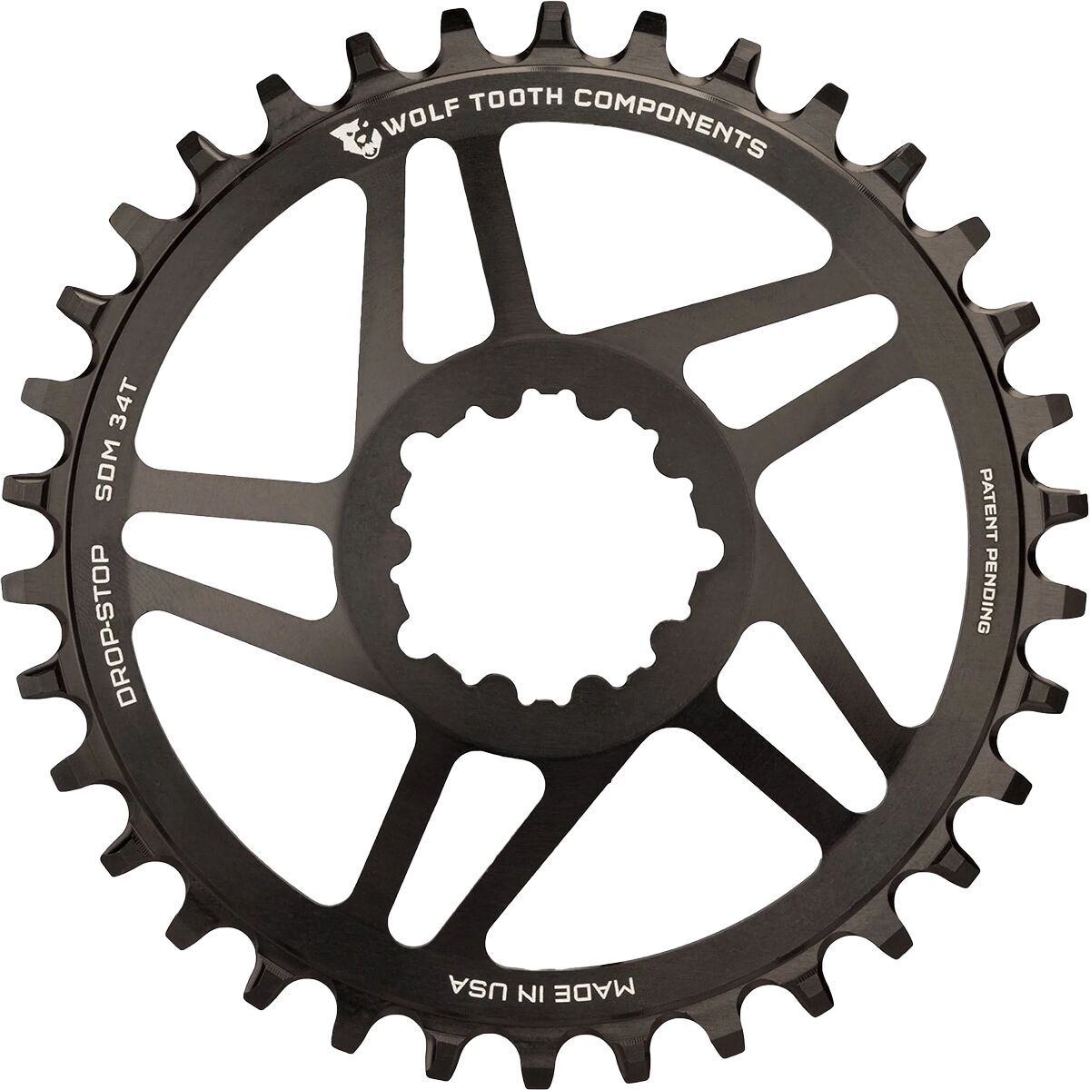 Wolf Tooth Components Drop Stop ST SRAM Direct Mount Chainring - Boost Black/3mm Offset, 32t