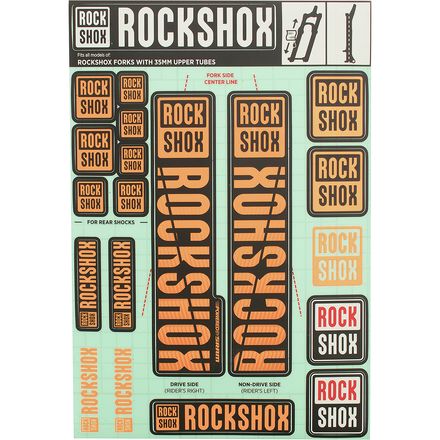 RockShox RECON Style Fork Decal Sticker Set - 3 Piece Orange Laminated Vinyl - View #6